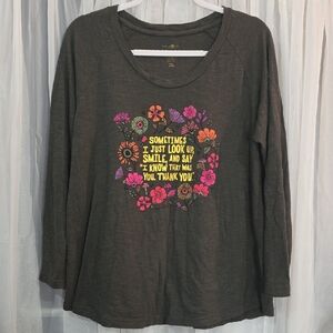 44 NATURAL LIFE Charcoal Long Sleeve Tee with Vibrant Floral Design